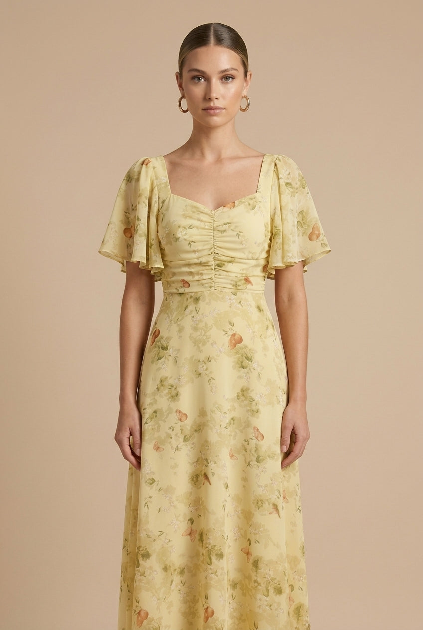 Women's Floral Maxi Dress with Square Neckline & Puff Sleeves
