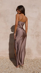 Ilana Satin Spaghetti Strap Maxi Dress – High Slit