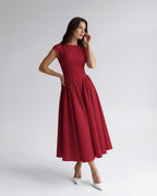 Women's Flutter Sleeve A-Line Midi Dress