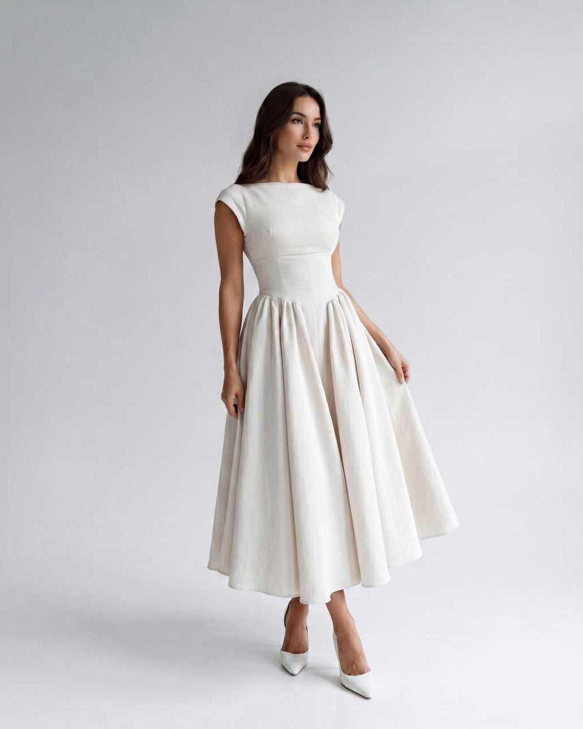 Women's Flutter Sleeve A-Line Midi Dress