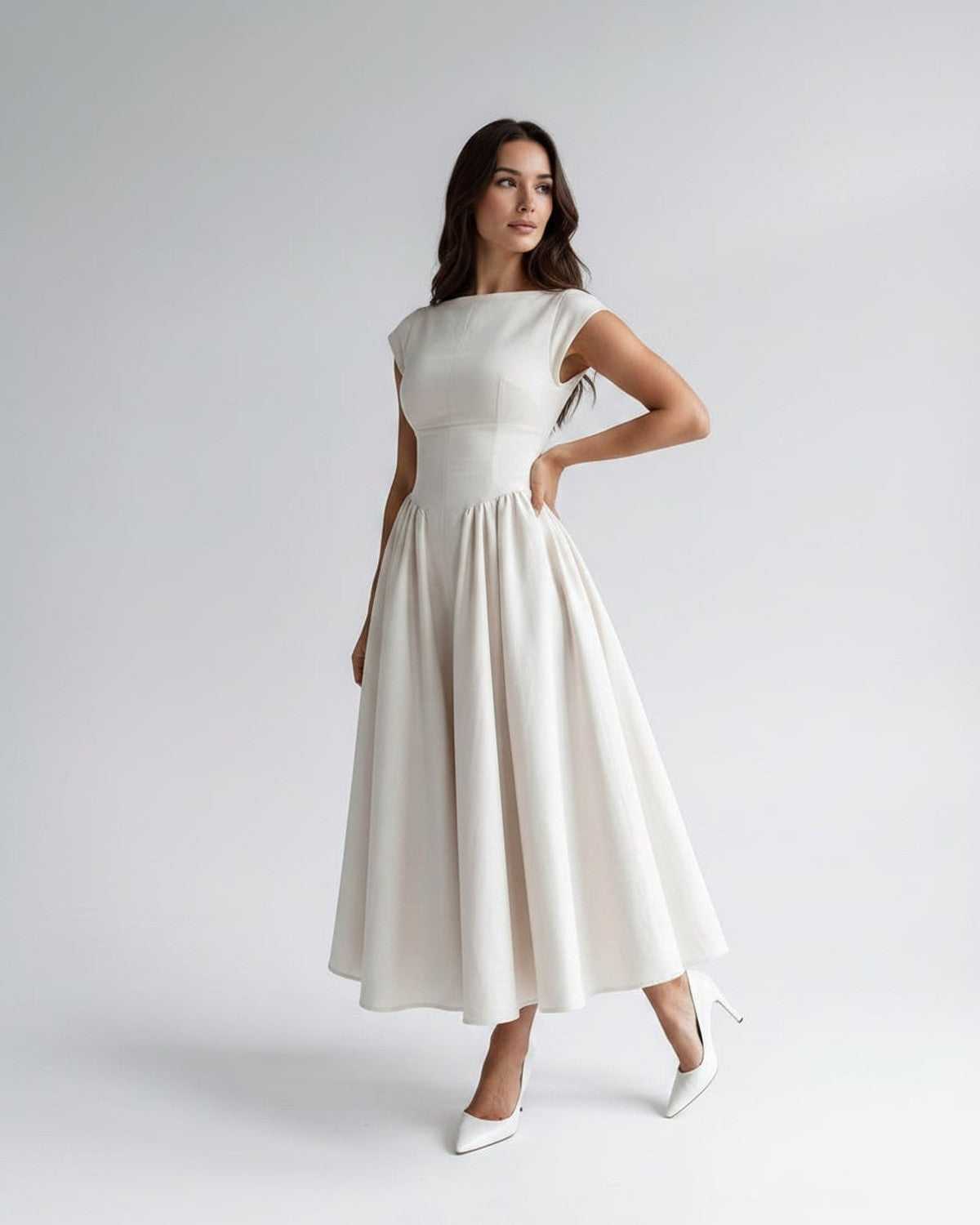 Women's Flutter Sleeve A-Line Midi Dress