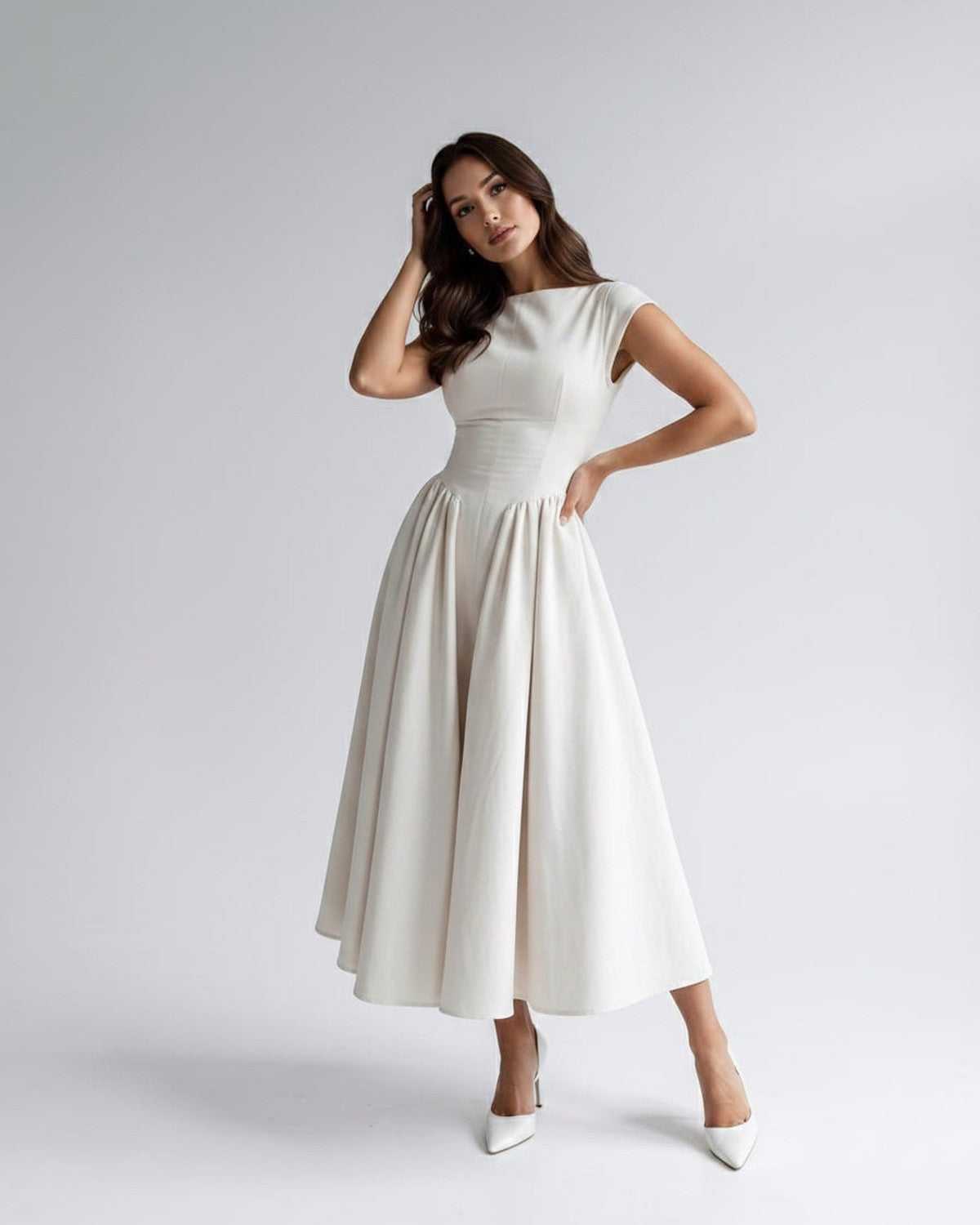 Women's Flutter Sleeve A-Line Midi Dress