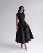 Women's Flutter Sleeve A-Line Midi Dress
