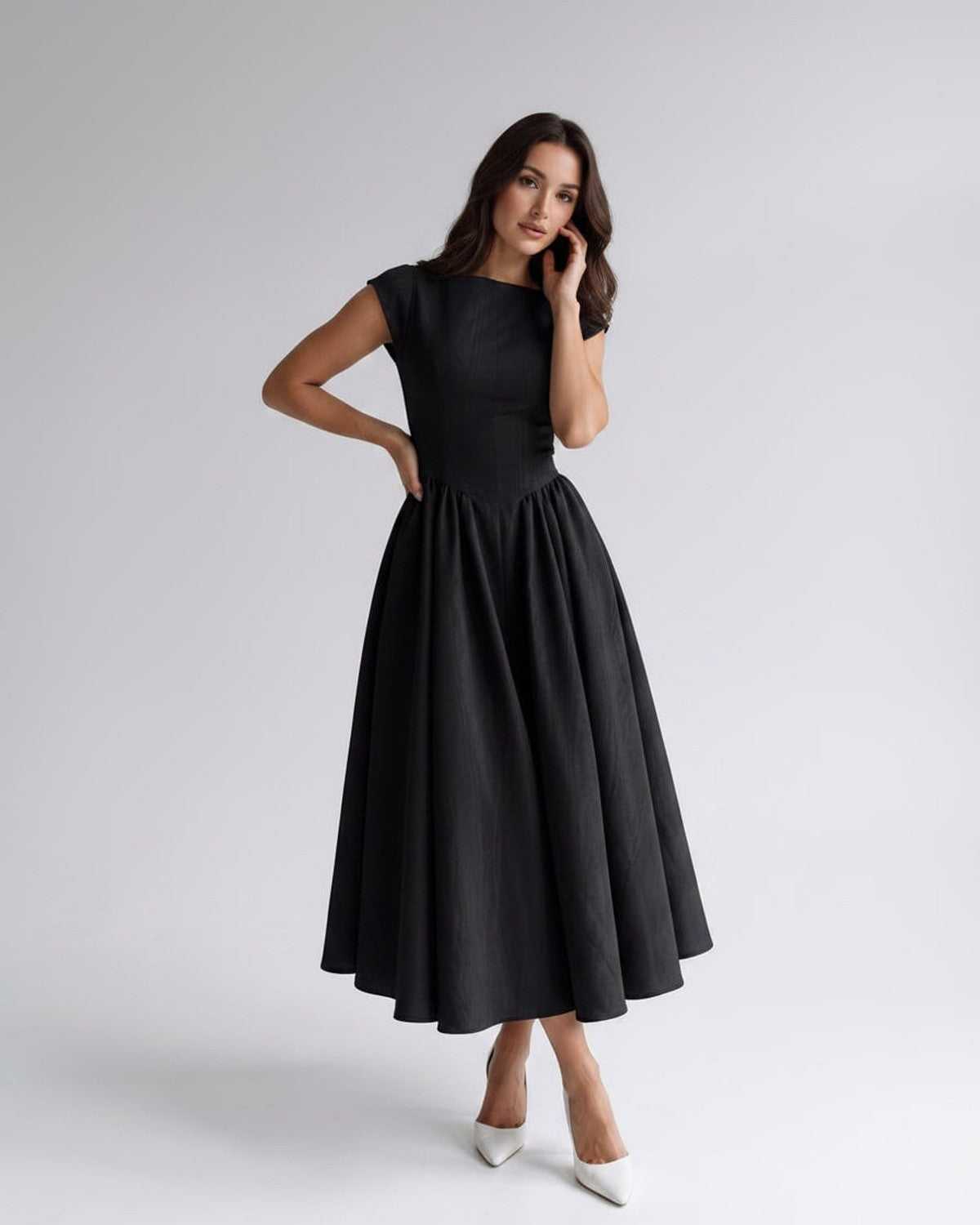Women's Flutter Sleeve A-Line Midi Dress
