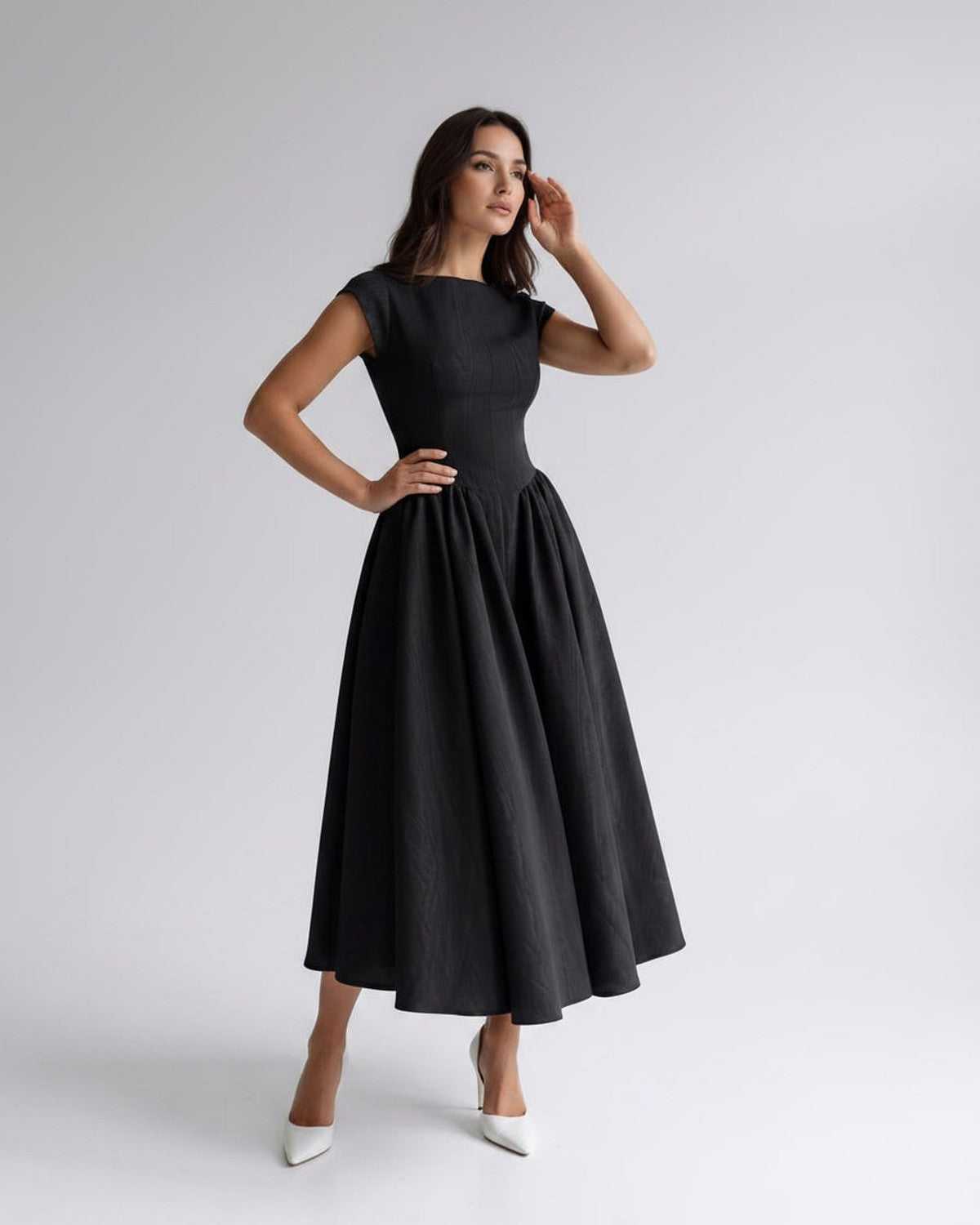 Women's Flutter Sleeve A-Line Midi Dress