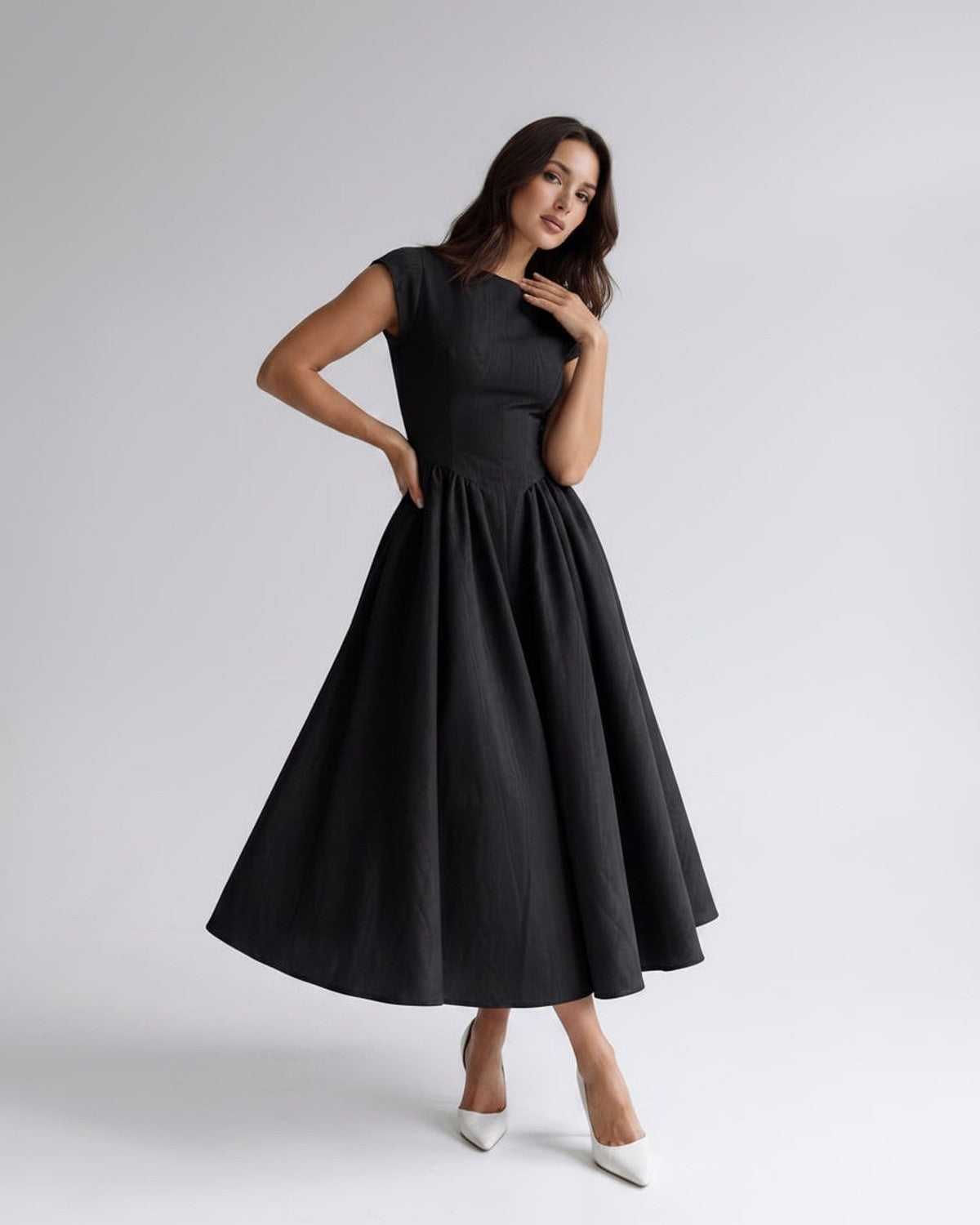 Women's Flutter Sleeve A-Line Midi Dress