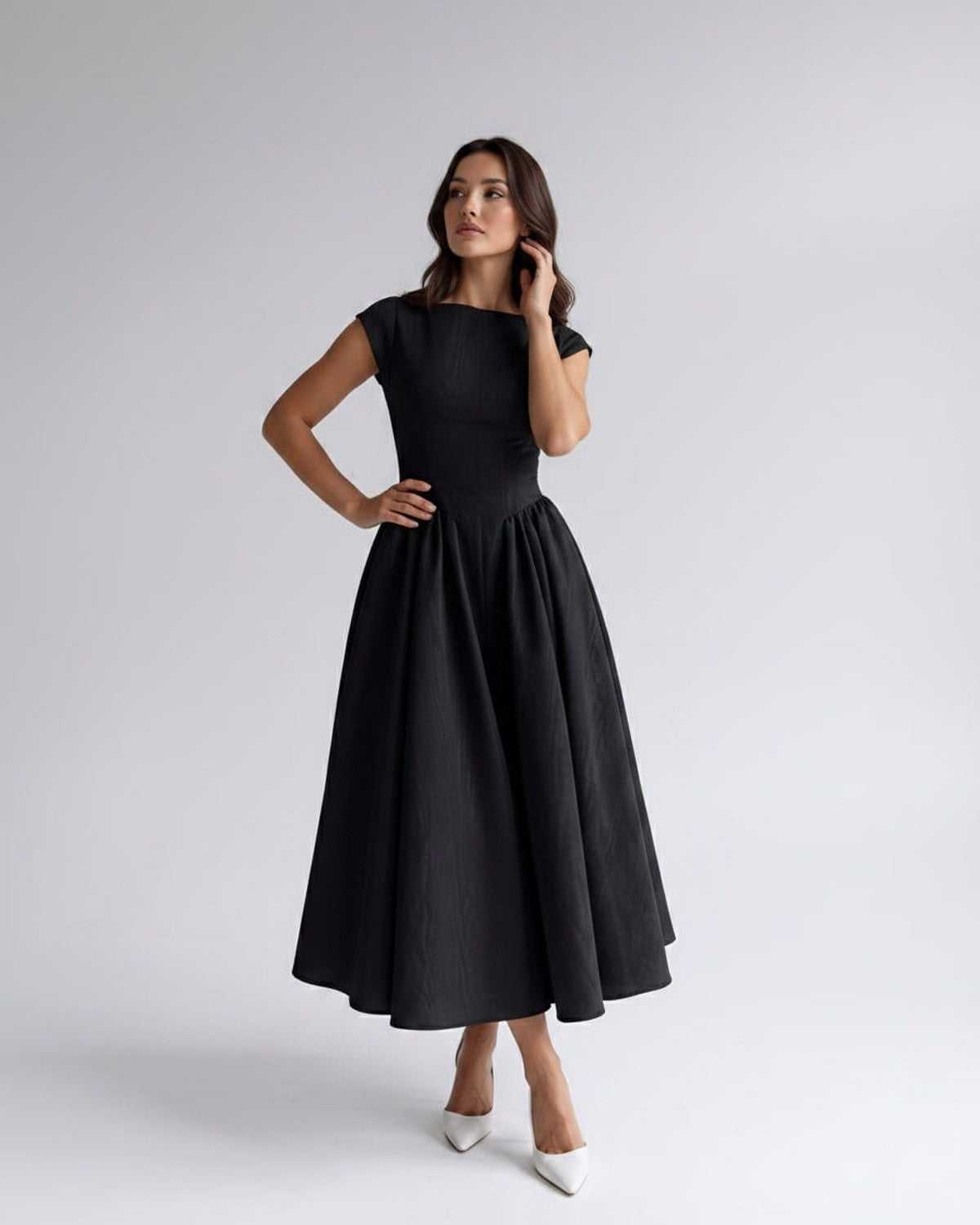 Women's Flutter Sleeve A-Line Midi Dress
