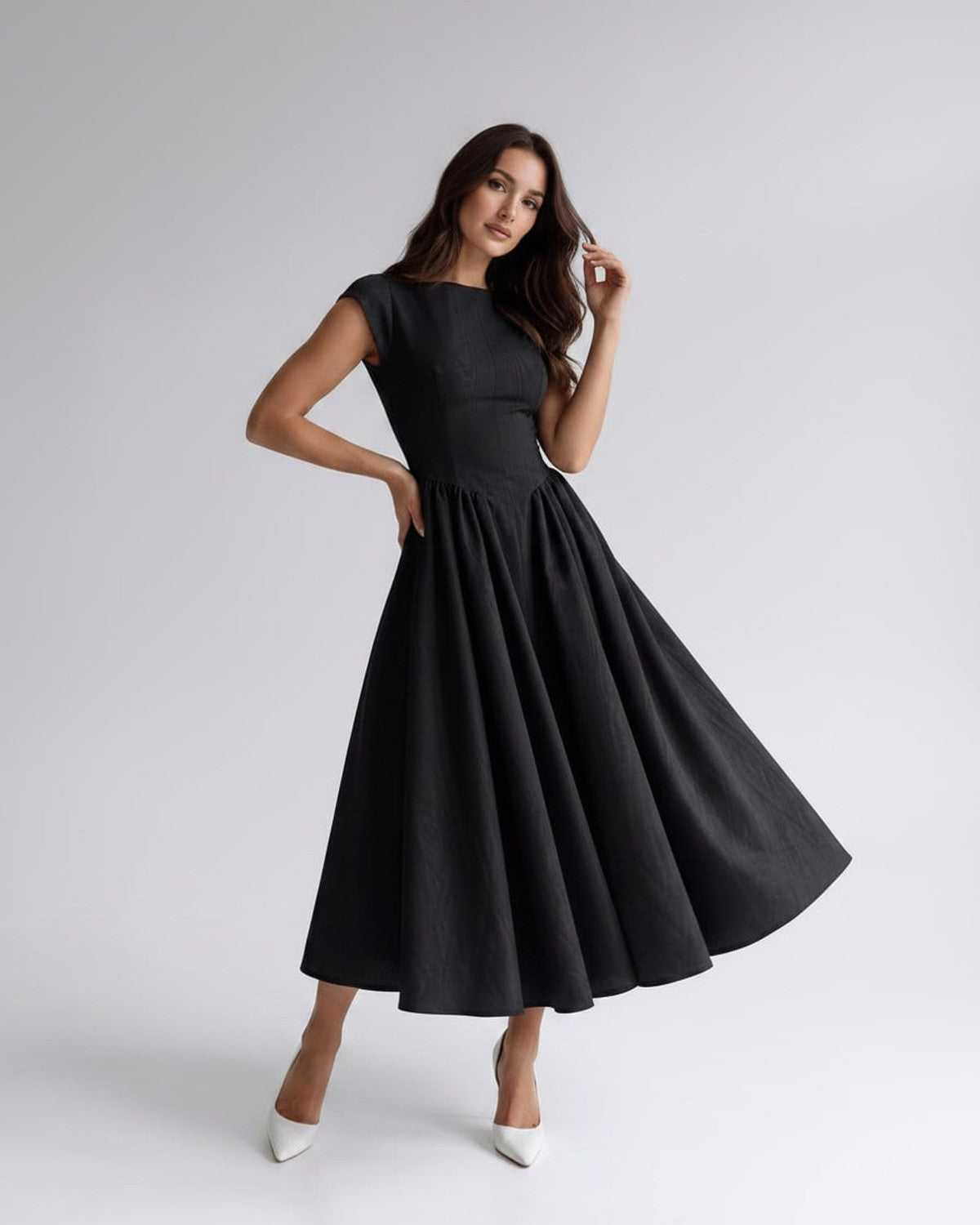Women's Flutter Sleeve A-Line Midi Dress