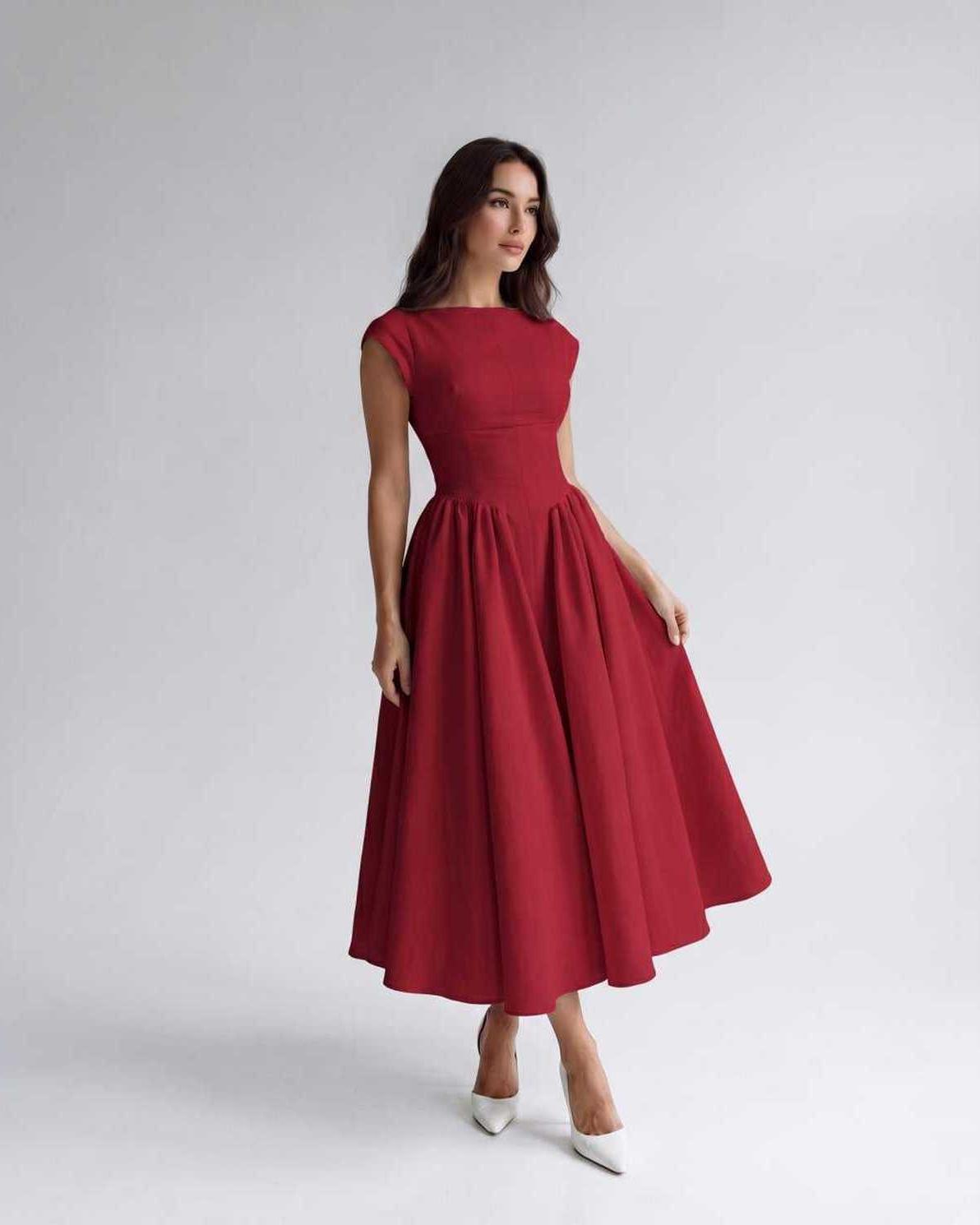 Women's Flutter Sleeve A-Line Midi Dress