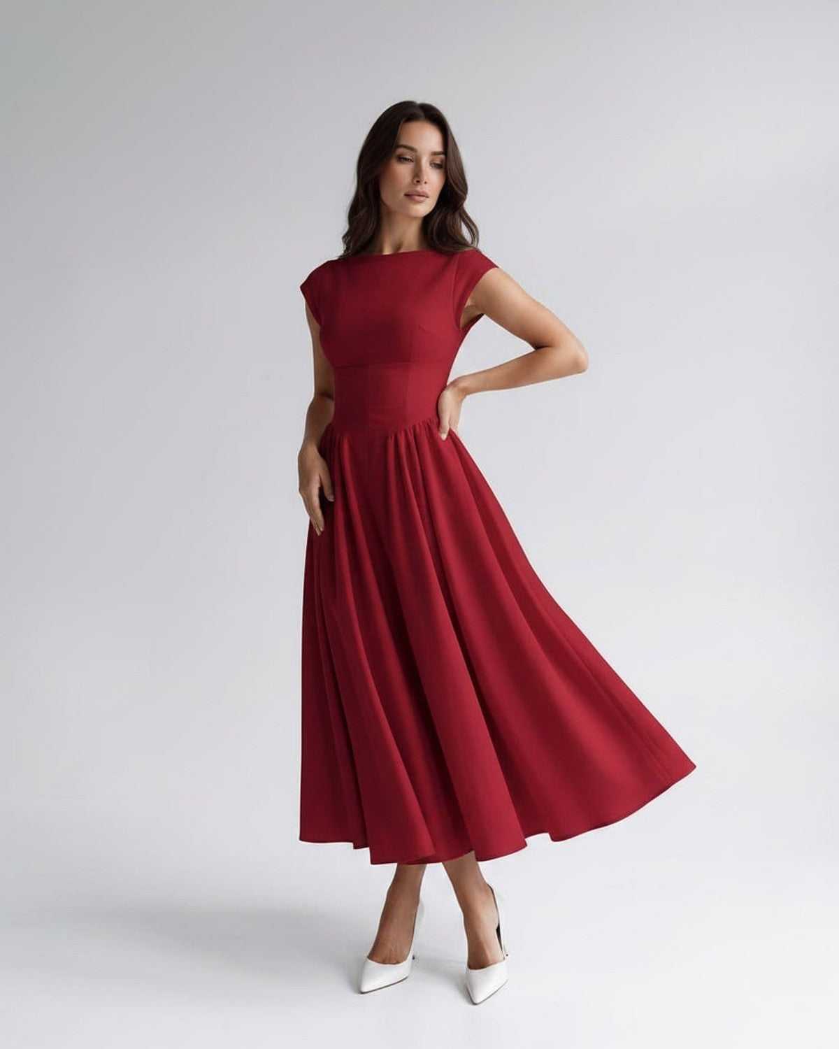Women's Flutter Sleeve A-Line Midi Dress