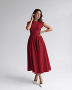 Women's Flutter Sleeve A-Line Midi Dress