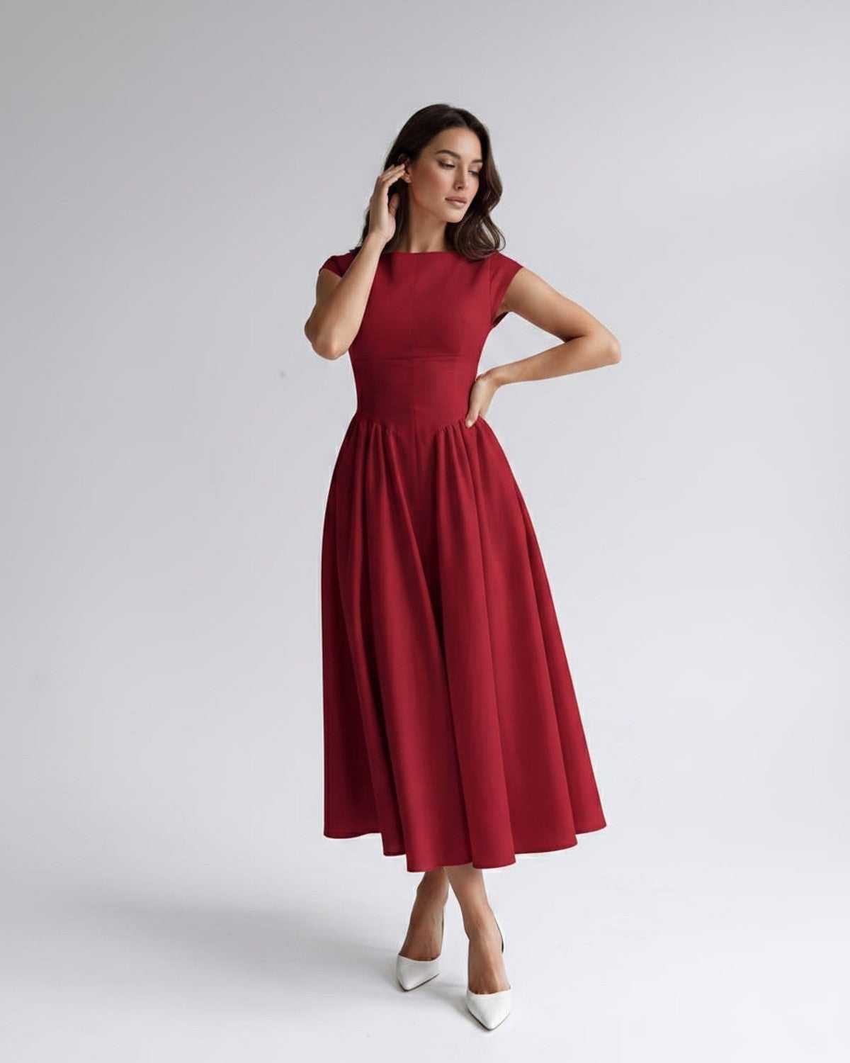 Women's Flutter Sleeve A-Line Midi Dress