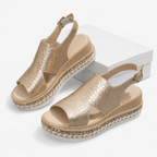 Women's Summer Wedge Sandals - Supportive Comfort Metallic Finish