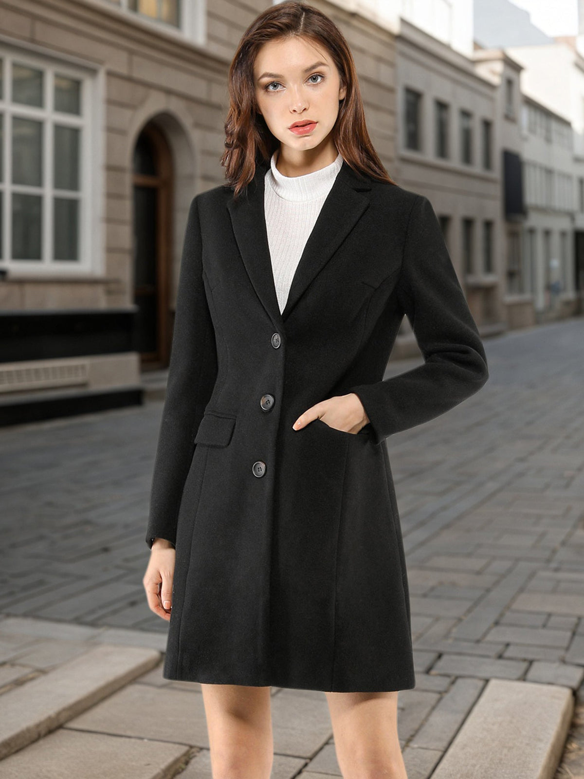 Women's Cozy Pea Coat – Notched Lapel