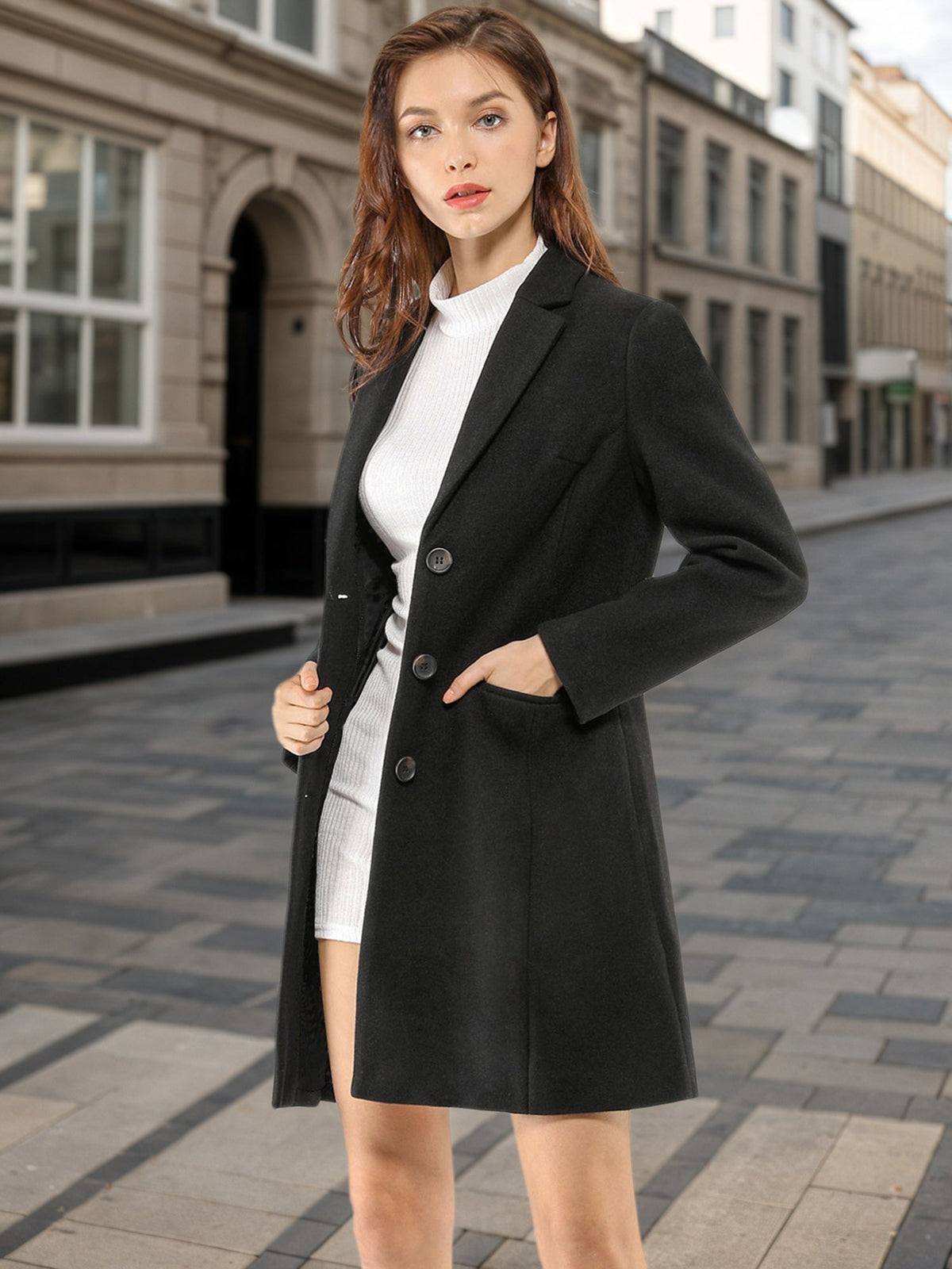 Women's Cozy Pea Coat – Notched Lapel