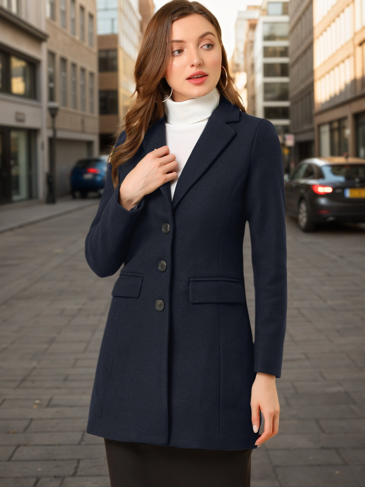 Women's Cozy Pea Coat – Notched Lapel