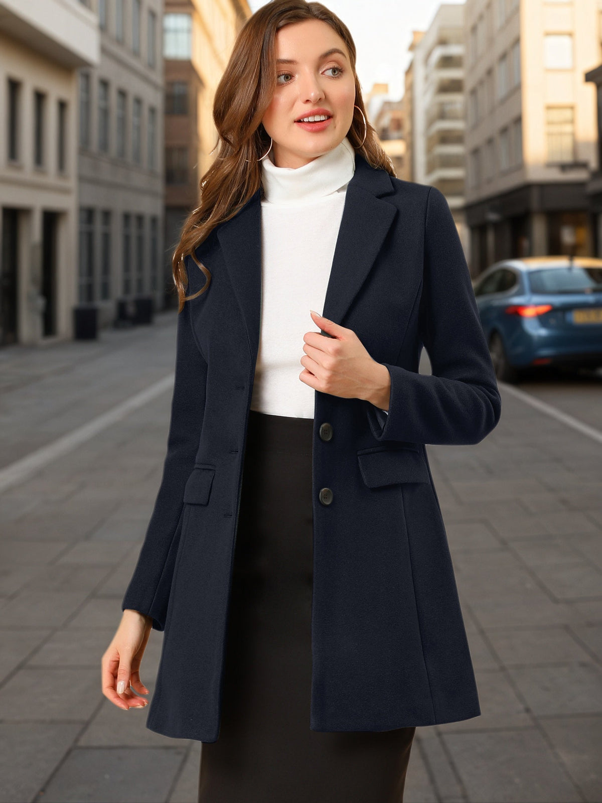 Women's Cozy Pea Coat – Notched Lapel