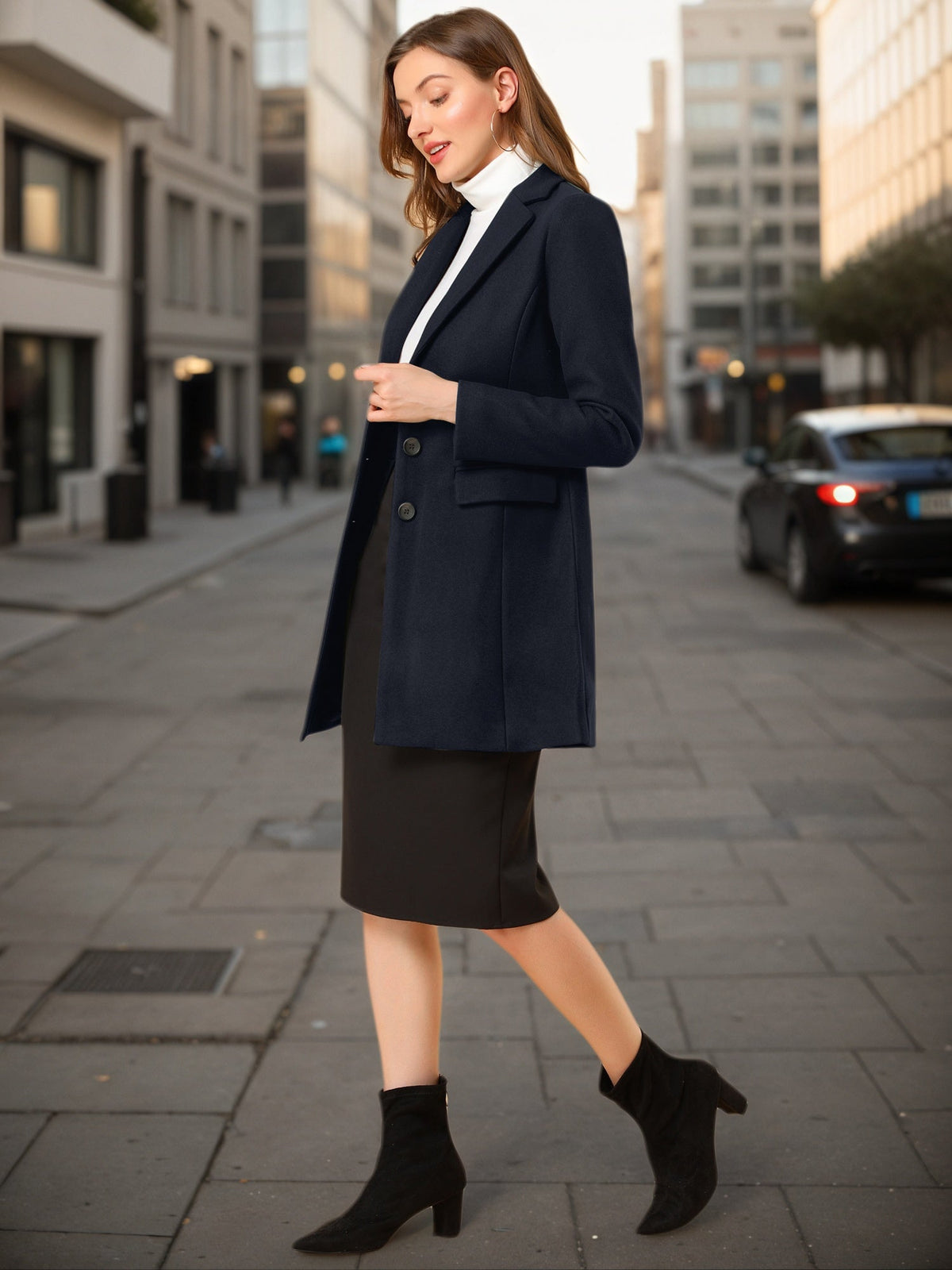 Women's Cozy Pea Coat – Notched Lapel