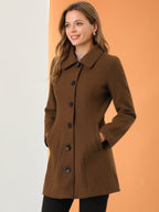 Women's Cozy Long Pea Coat – Button Front