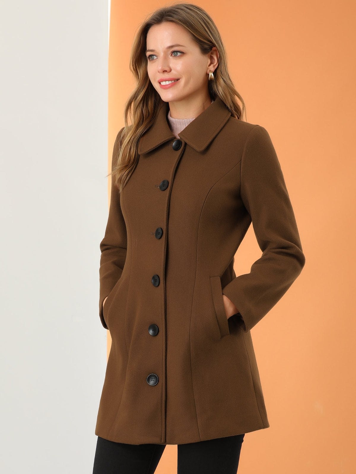 Women's Cozy Long Pea Coat – Button Front