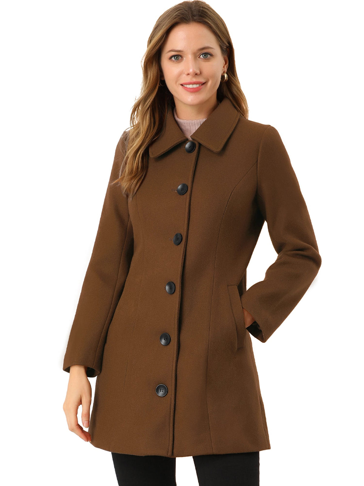 Women's Cozy Long Pea Coat – Button Front