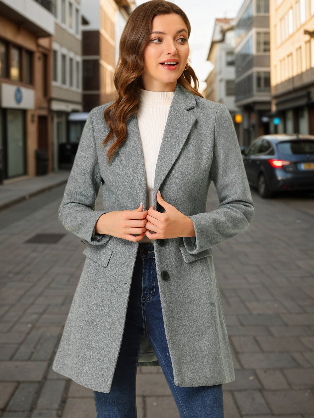 Women's Cozy Pea Coat – Notched Lapel