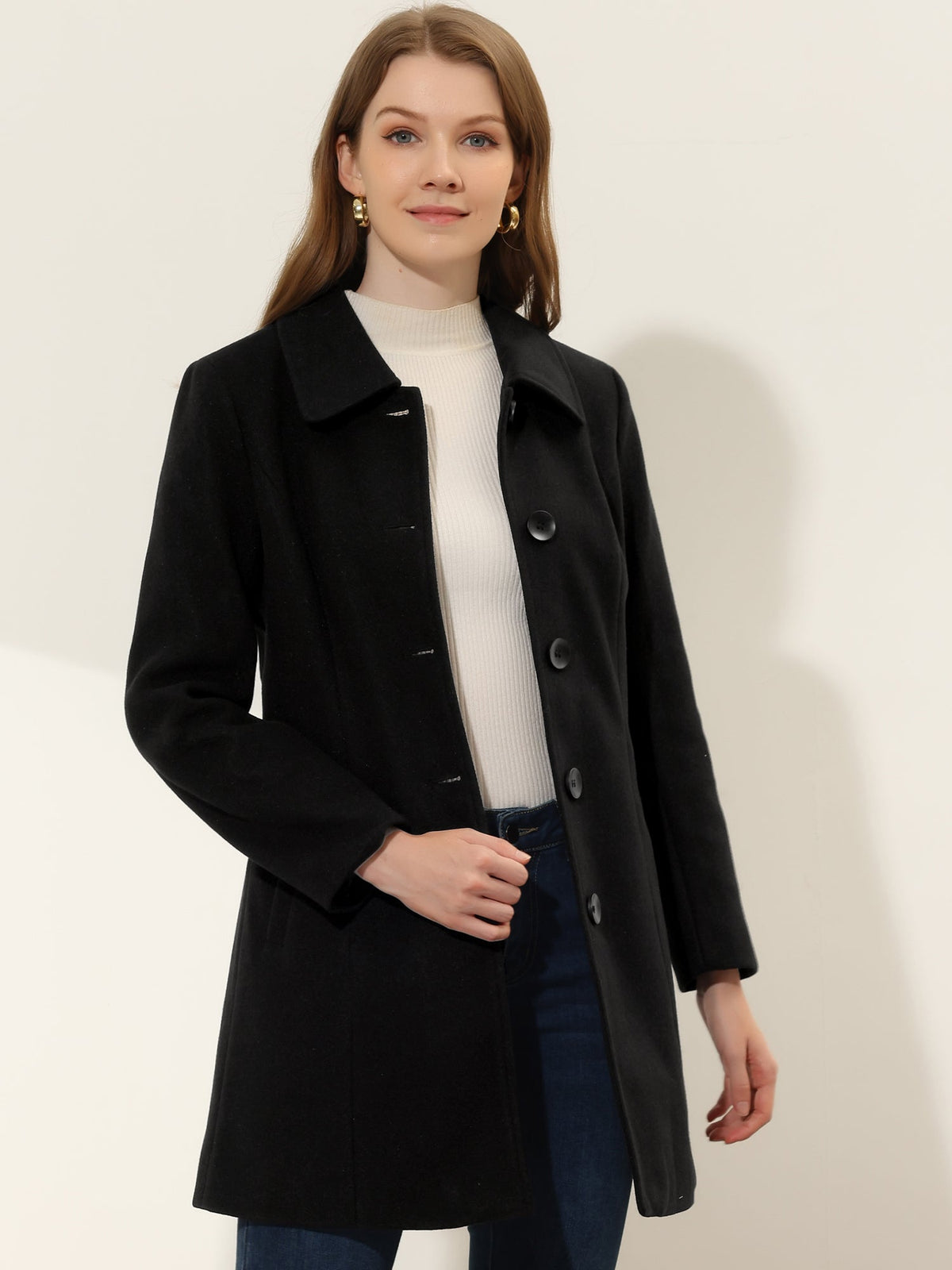 Women's Cozy Long Pea Coat – Button Front
