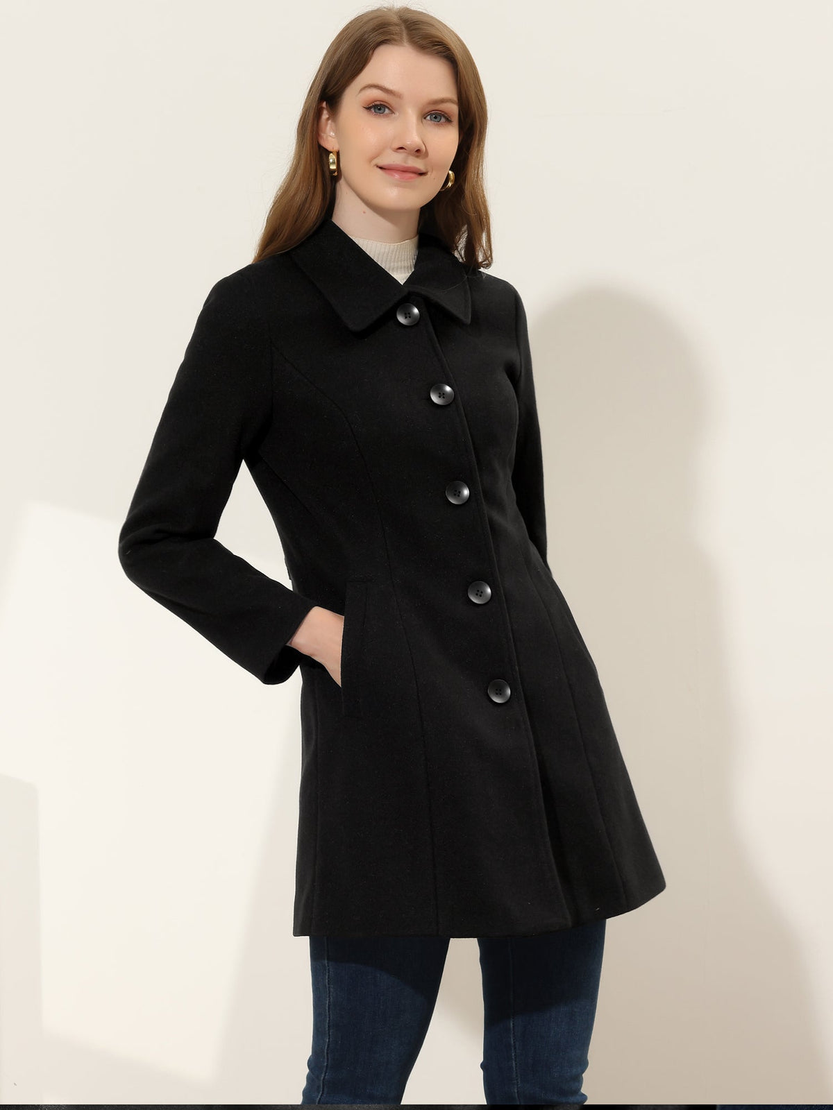 Women's Cozy Long Pea Coat – Button Front