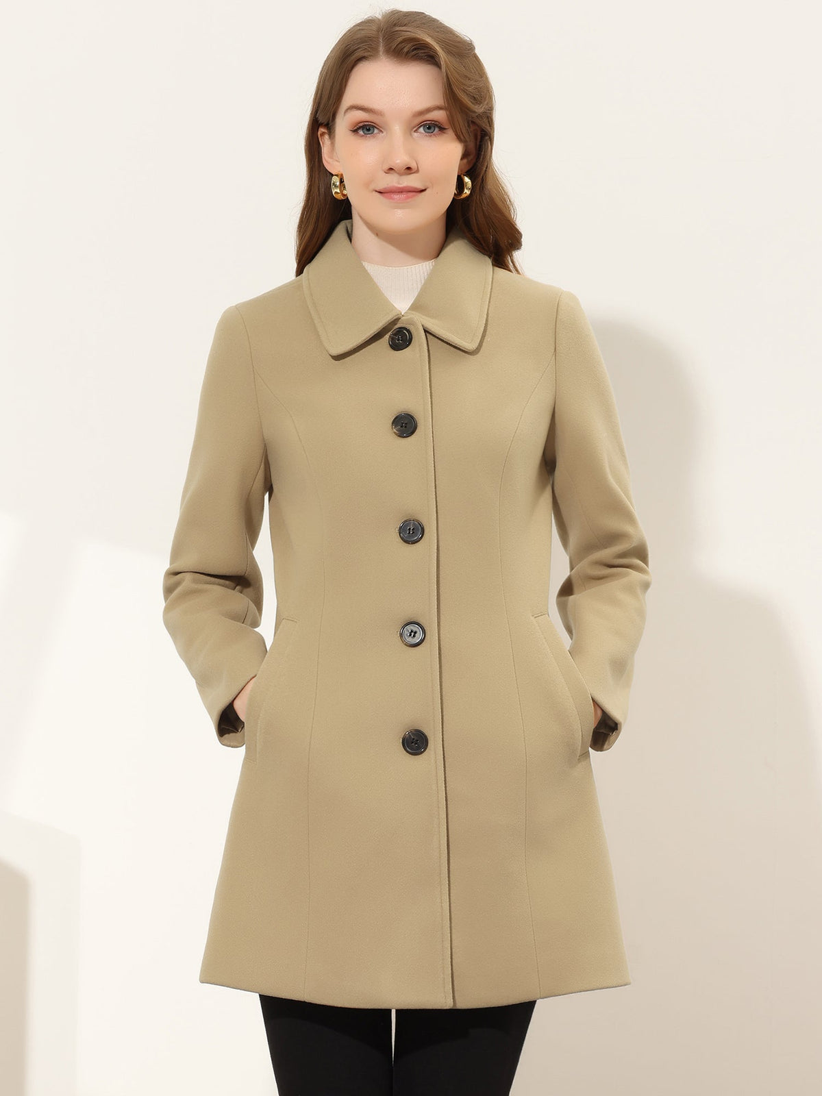 Women's Cozy Long Pea Coat – Button Front