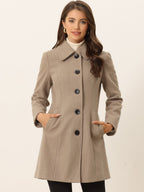 Women's Cozy Long Pea Coat – Button Front