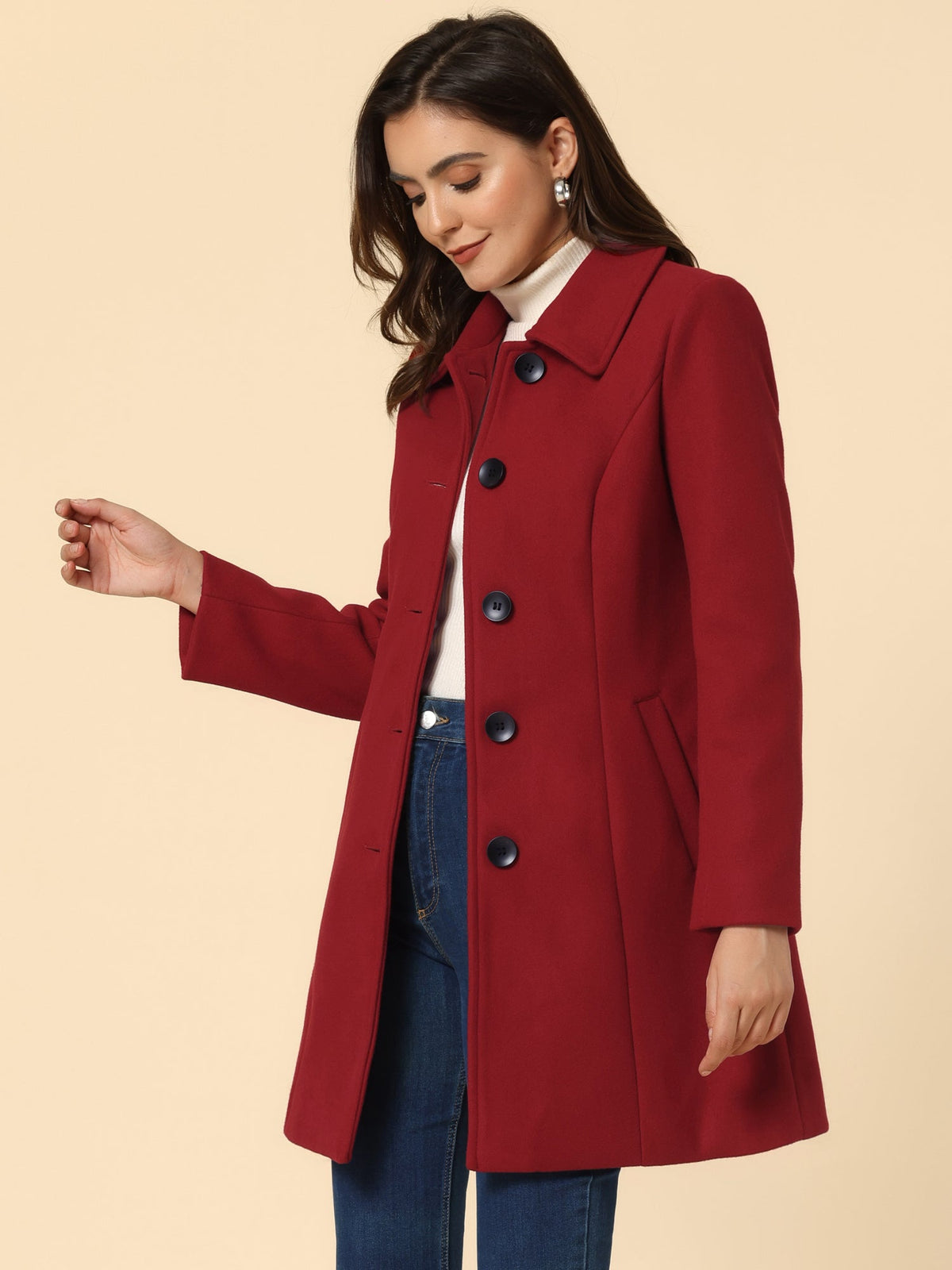 Women's Cozy Long Pea Coat – Button Front