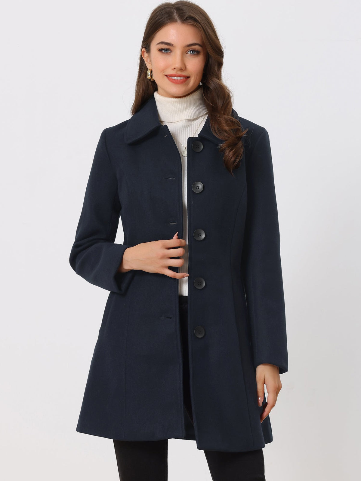 Women's Cozy Long Pea Coat – Button Front