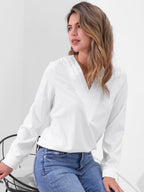 Women's V-Neck Long Sleeve Blouse - Double Layer Solid Business Casual