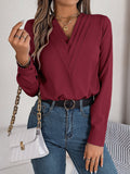 Women's V-Neck Long Sleeve Blouse - Double Layer Solid Business Casual
