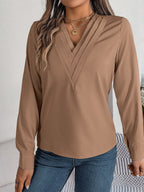 Women's V-Neck Long Sleeve Blouse - Double Layer Solid Business Casual