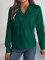 Women's V-Neck Long Sleeve Blouse - Double Layer Solid Business Casual