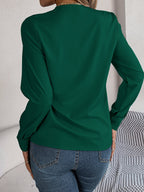 Women's V-Neck Long Sleeve Blouse - Double Layer Solid Business Casual