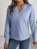 Women's V-Neck Long Sleeve Blouse - Double Layer Solid Business Casual