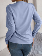 Women's V-Neck Long Sleeve Blouse - Double Layer Solid Business Casual
