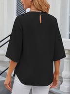 Women's Chiffon Blouse - 3/4 Sleeve Round Neck Flowy Solid