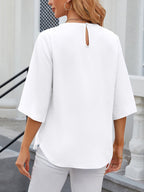 Women's Chiffon Blouse - 3/4 Sleeve Round Neck Flowy Solid