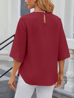 Women's Chiffon Blouse - 3/4 Sleeve Round Neck Flowy Solid