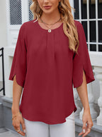 Women's Chiffon Blouse - 3/4 Sleeve Round Neck Flowy Solid