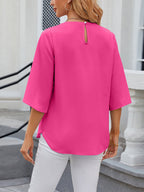 Women's Chiffon Blouse - 3/4 Sleeve Round Neck Flowy Solid