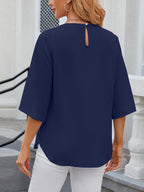Women's Chiffon Blouse - 3/4 Sleeve Round Neck Flowy Solid