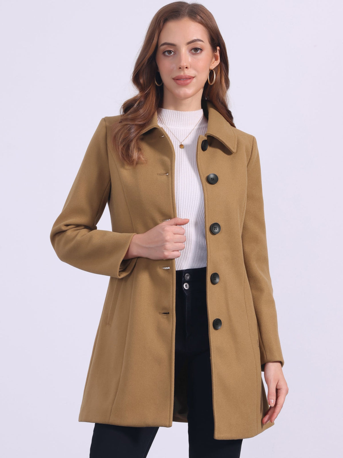 Women's Cozy Long Pea Coat – Button Front