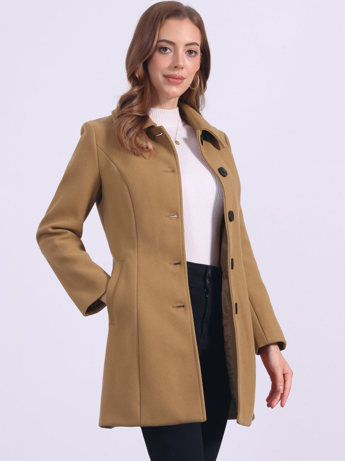 Women's Cozy Long Pea Coat – Button Front