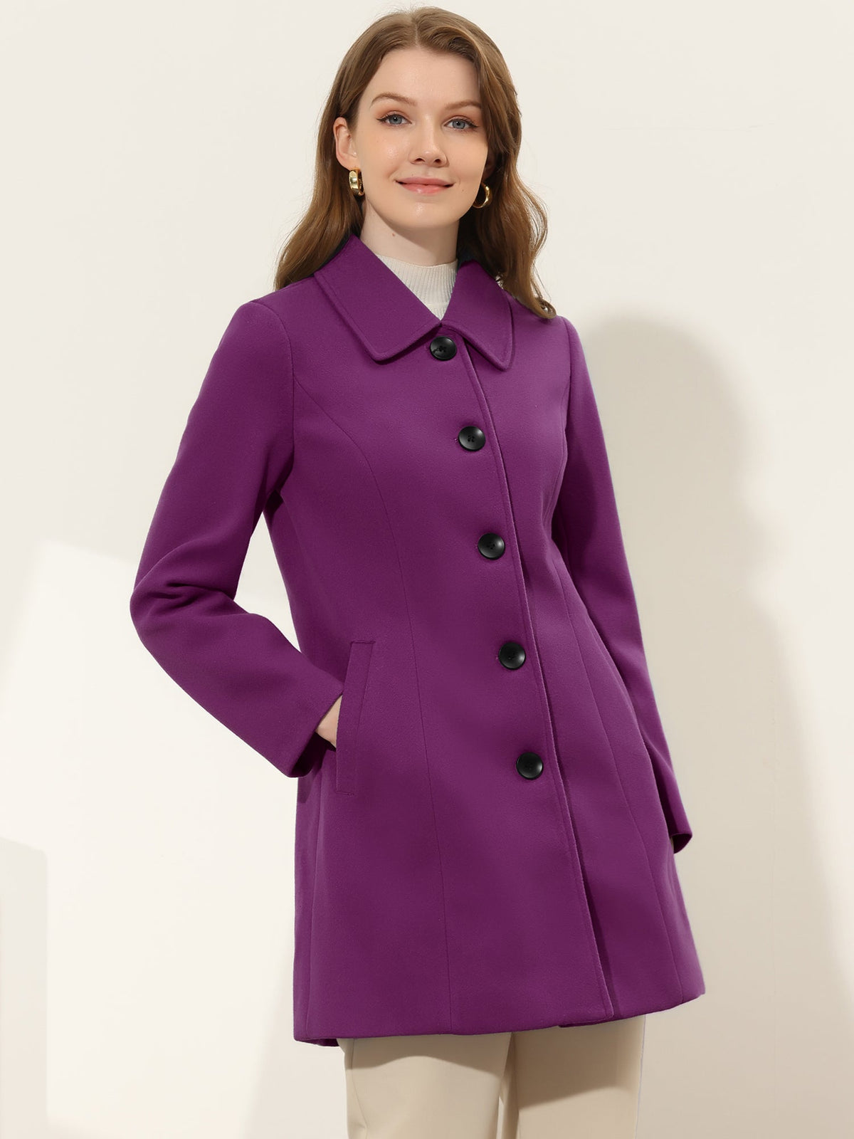 Women's Cozy Long Pea Coat – Button Front