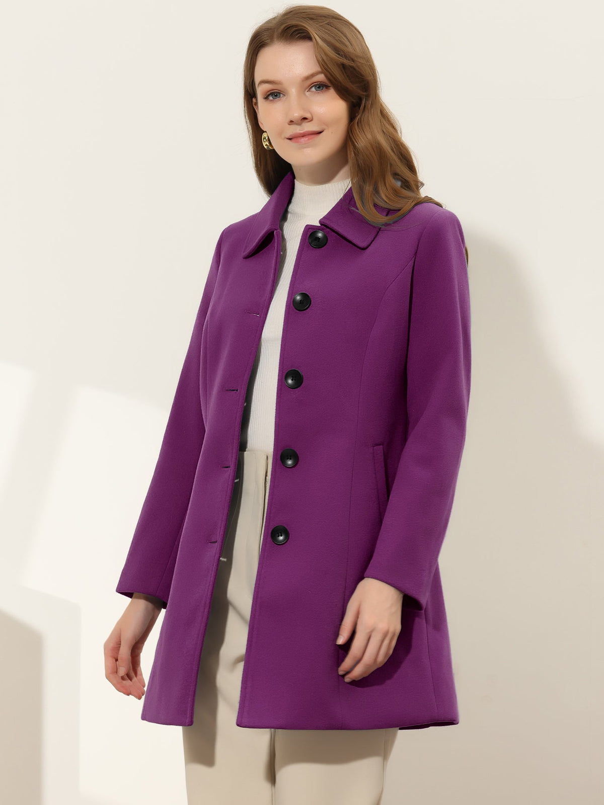 Women's Cozy Long Pea Coat – Button Front