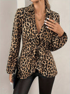 Women's Chic Leopard Print Blazer Jacket – Tie Waist